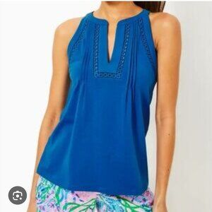 Lilly Pulitzer Issac Knit Top Barton Blue Women's Size L NEW Cotton Resort Wear